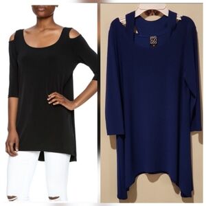 ❤️ CLARA SUN WOO COLD SHOULDER 3/4 SLEEVE TUNIC TOP, MEDIUM